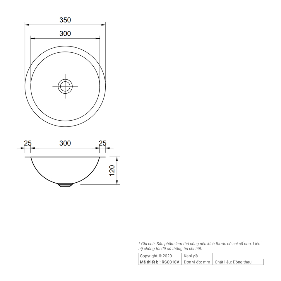 CHẬU RỬA BẰNG ĐỒNG THAU KANLY - RSC318V - Ảnh 4