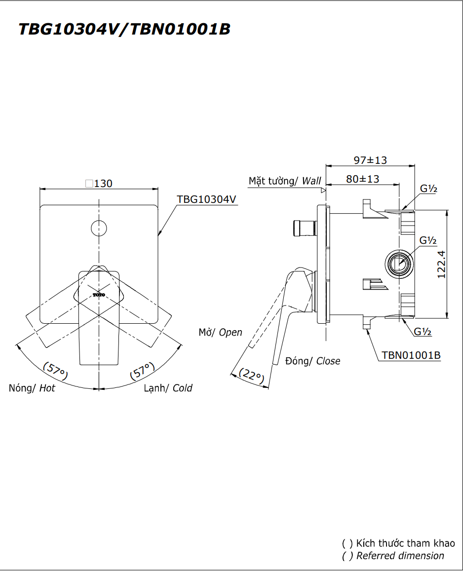 SEN ÂM TƯỜNG TOTO 3 ĐƯỜNG NƯỚC - TBG10304V/TBN01001B+TBV02103B/TBN01102B - Ảnh 3