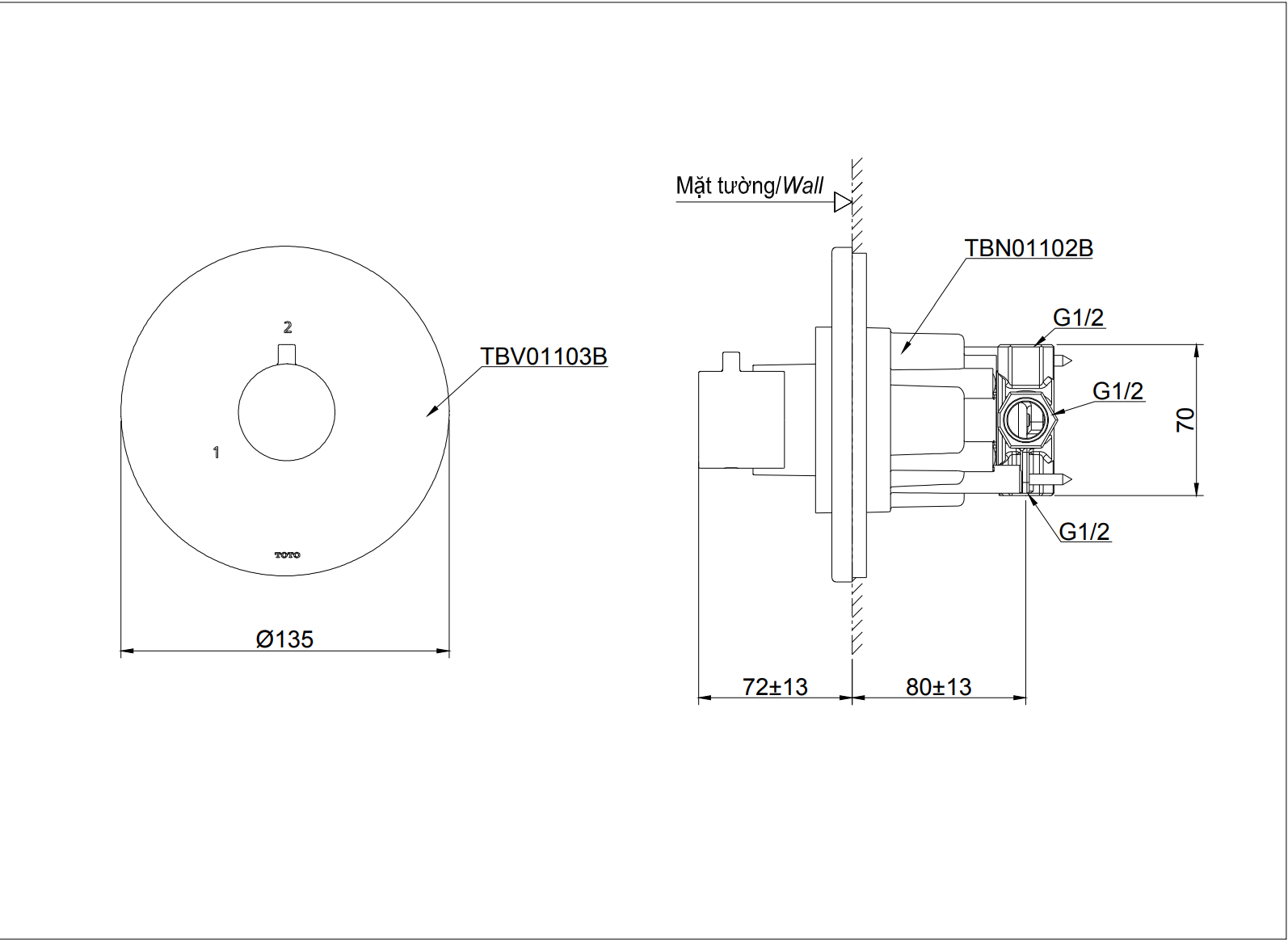SEN ÂM TƯỜNG 3 ĐƯỜNG NƯỚC TOTO - TBG11304V/TBN01001B+TBV01103B/TBN01102B - Ảnh 5