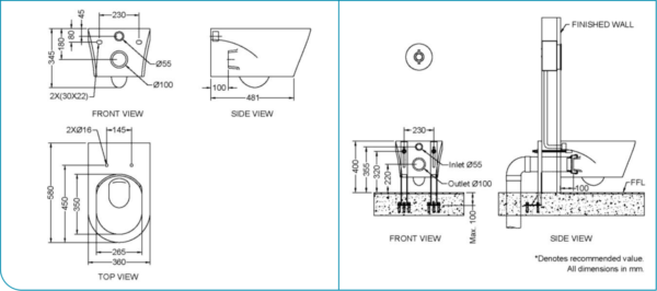 Bồn cầu treo tường, nắp đóng êm - R-WH9030BP - Ảnh 3