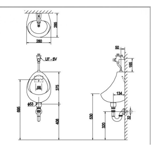 TIỂU NAM TREO TƯỜNG INAX U-116V - Ảnh 2