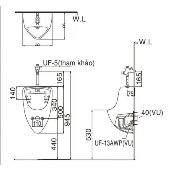 TIỂU NAM TREO TƯỜNG INAX U-440V - Ảnh 2