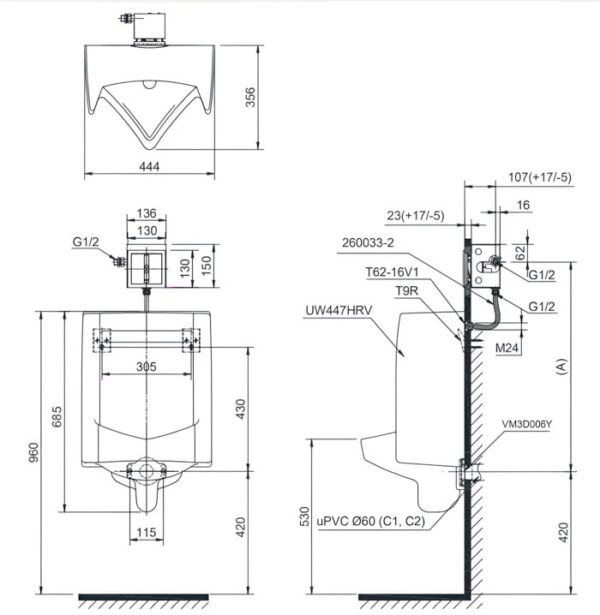 TIỂU NAM TREO TƯỜNG TOTO XẢ TỰ ĐỘNG UT447HR - Ảnh 4