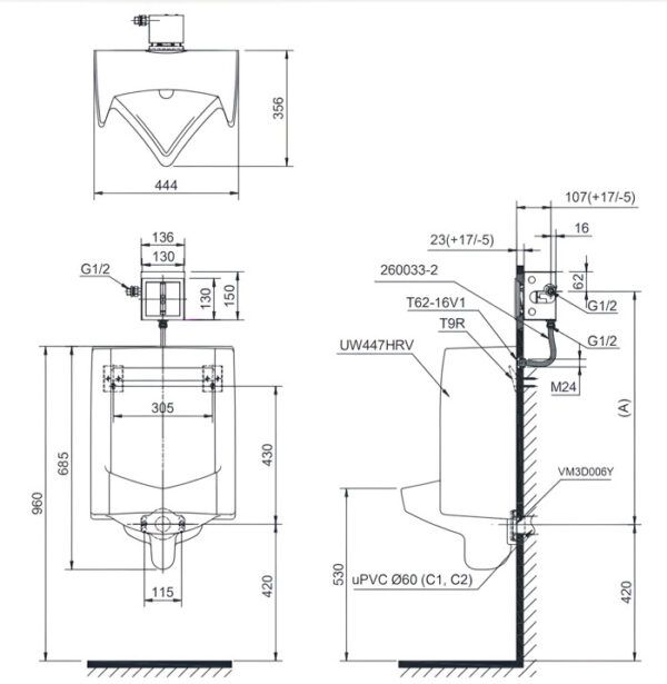 TIỂU NAM TREO TƯỜNG TOTO XẢ TỰ ĐỘNG UT447HR - Ảnh 2