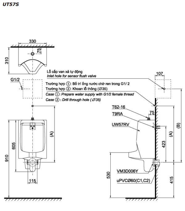TIỂU NAM TREO TƯỜNG TOTO XẢ CƠ UT57S - Ảnh 4