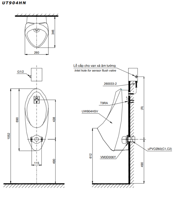 TIỂU NAM TREO TƯỜNG TOTO CÔNG NGHỆ CEFIONTECT UT904HN - Ảnh 4