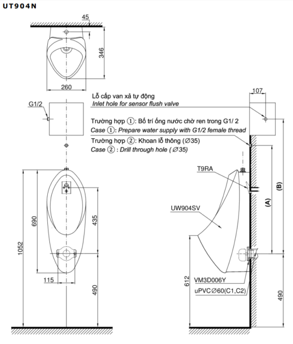 TIỂU NAM TREO TƯỜNG TOTO CÔNG NGHỆ CEFIONTECT UT904N - Ảnh 2