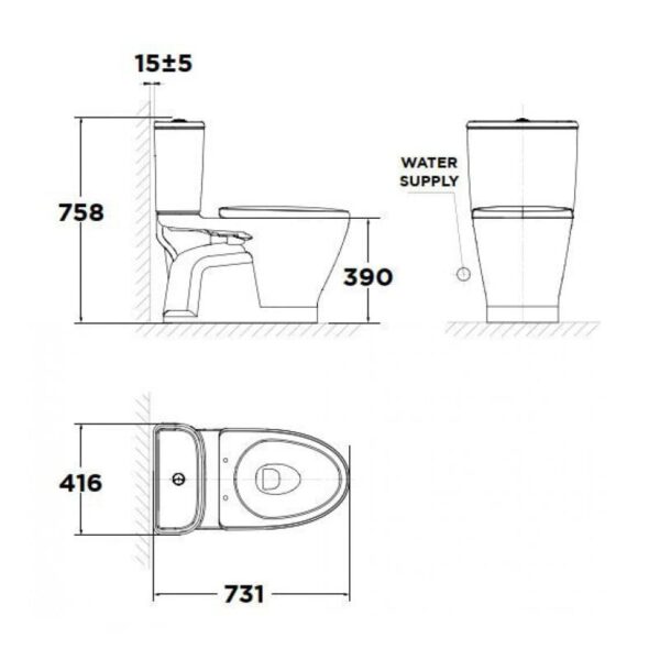 Bồn cầu 2 khối, American Standard VF-2162SW, kèm nắp rửa cơ M4A839 - Ảnh 2