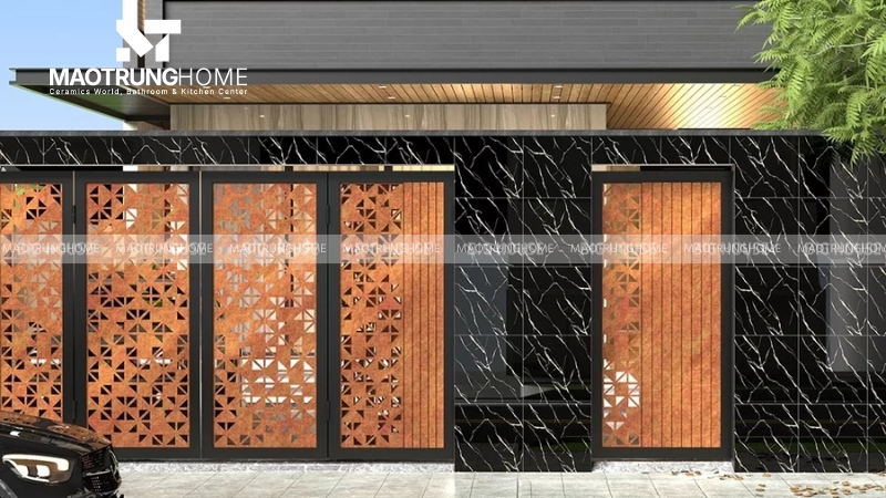 Mẫu gạch ốp trụ cổng và hàng rào đẹp mắt