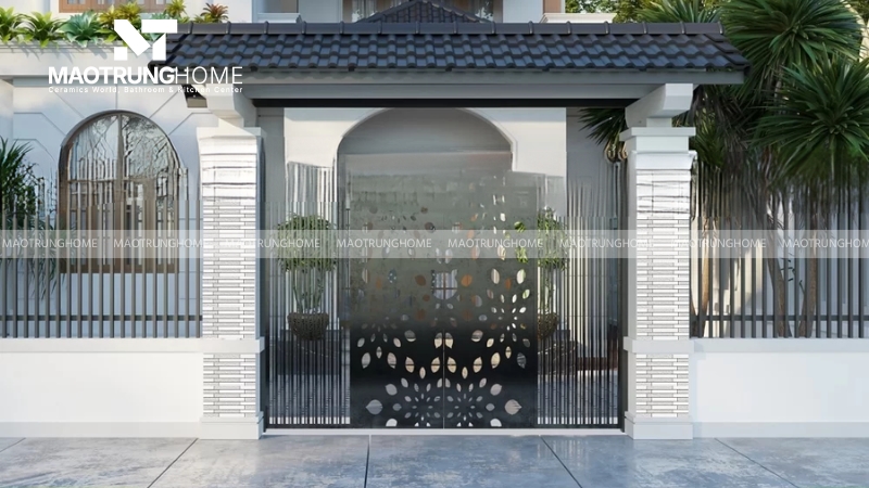 Mẫu gạch tông trắng ốp trụ cổng và hàng rào