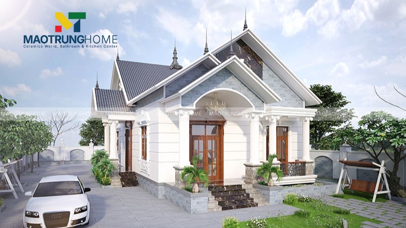 Mẫu gạch ốp cột tròn đầy tinh tế màu trắng