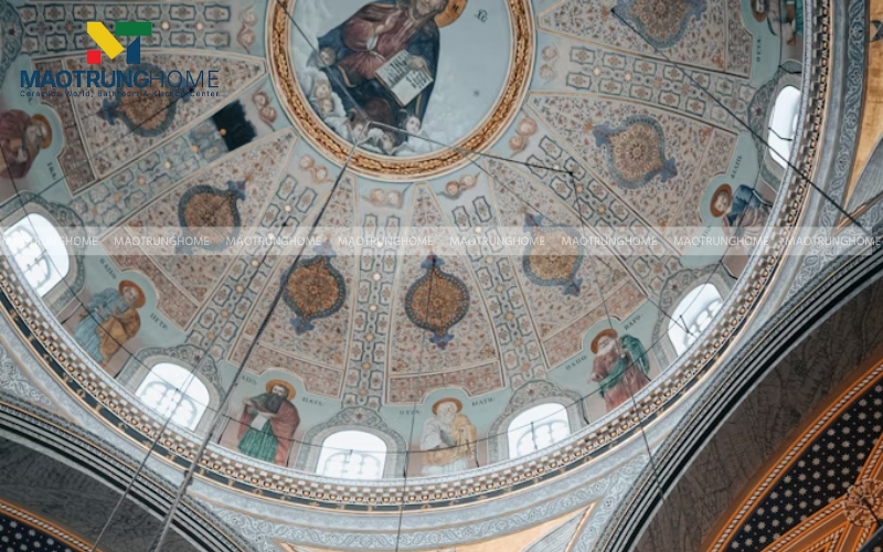 Gạch điểm nghệ thuật ốp giếng trời đơn giản