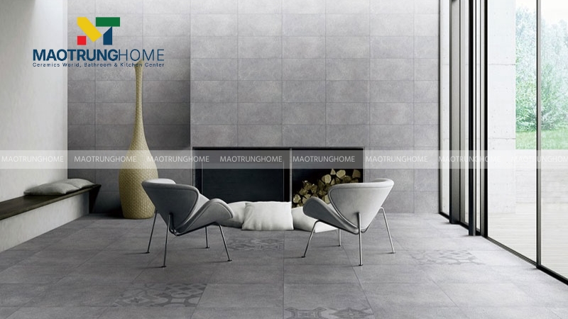 Gạch vân xi măng ốp tường phòng khách