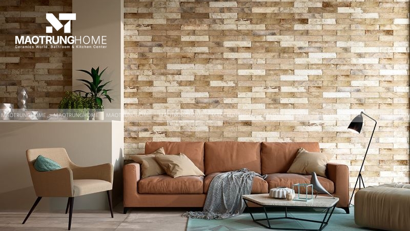 Chọn gạch thẻ cổ ốp tường phòng khách