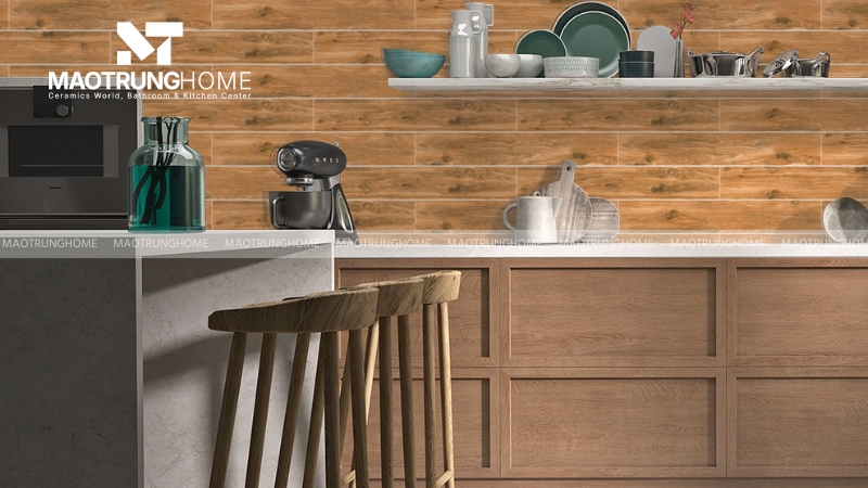 Mẫu gạch ốp nhà bếp giả gỗ (Mẫu 1).