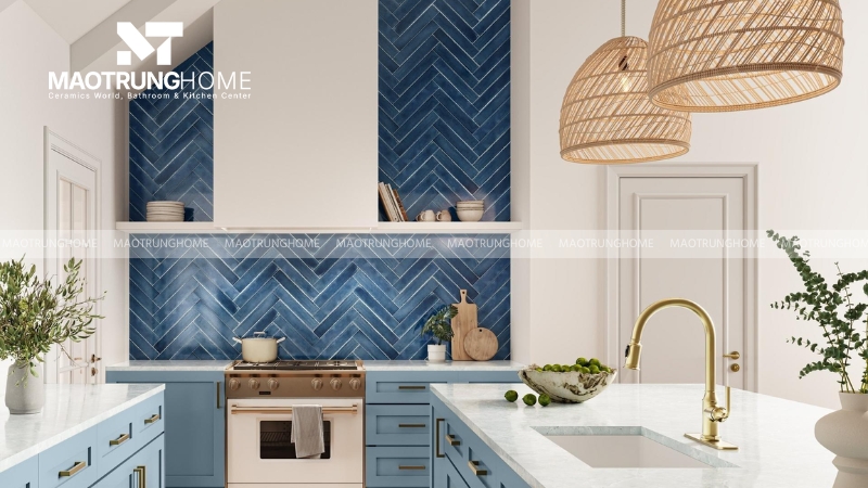 Mẫu gạch thẻ ốp nhà bếp: Kiểu ốp sáng tạo (Mẫu 1).