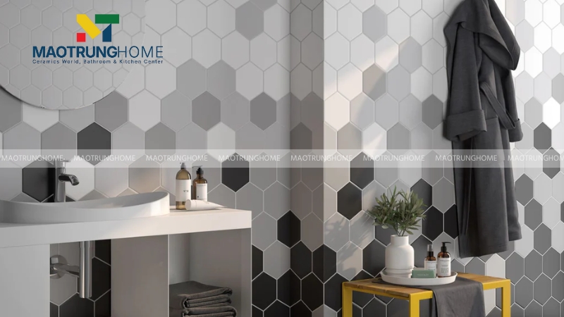 Mẫu gạch ốp theo hình dáng, kiểu ốp: Gạch lục giác.