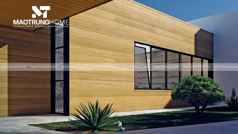 Gạch giả gỗ (vân gỗ) mặt tiền ngôi nhà mẫu 4.