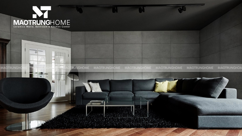 Gạch ốp tường phòng khách giả xi măng (Mẫu 2).