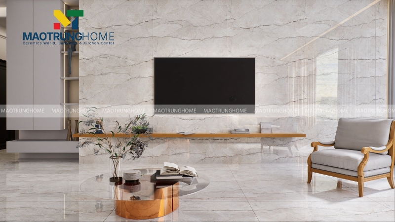 Gạch ốp tường phòng khách vân đá (Mẫu 2).