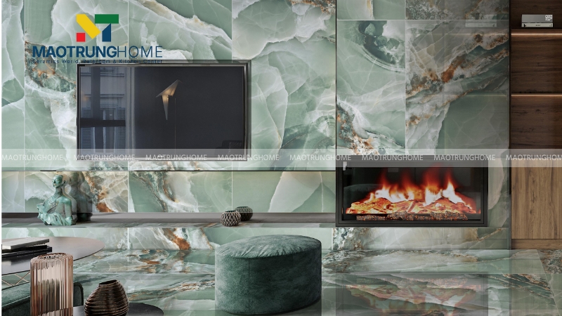 Gạch ốp tường phòng khách vân đá (Mẫu 4).