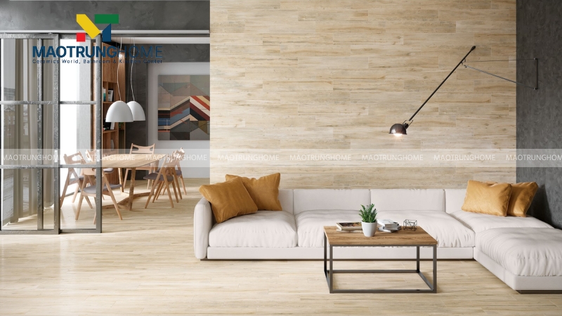 Gạch ốp tường phòng khách giả gỗ (Mẫu 2).