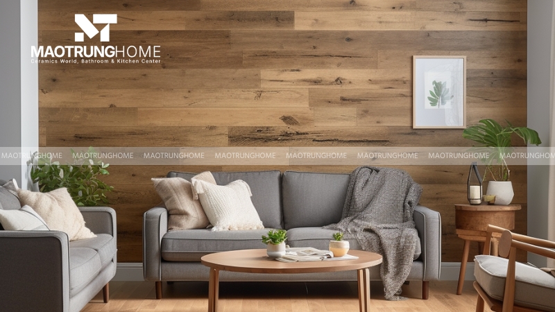 Gạch ốp tường phòng khách giả gỗ (Mẫu 3).