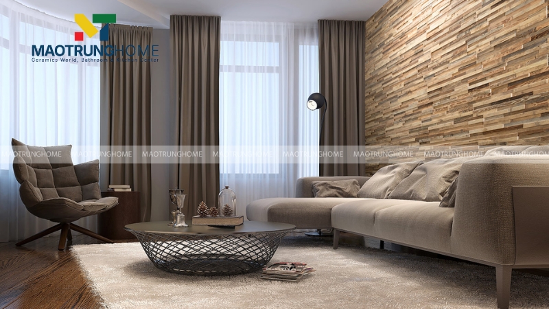 Gạch ốp tường phòng khách giả gỗ (Mẫu 4).