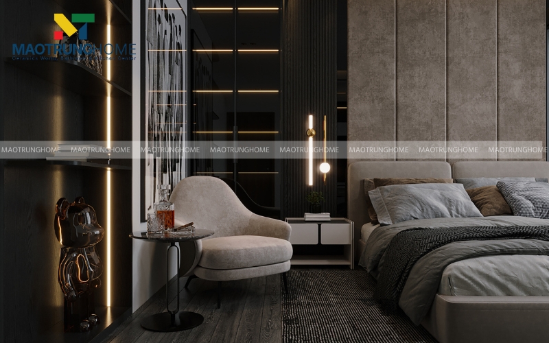 Phòng ngủ ốp gạch giả đá kiểu đứng