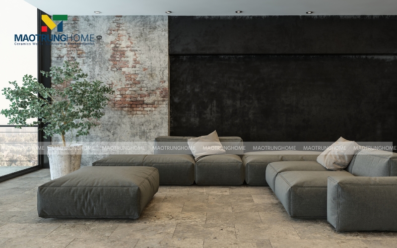 Phòng khách ốp gạch giả đá cá tính 