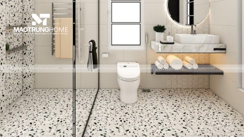 Gạch 60x60 Terrazzo tạo điểm nhấn cho nhà vệ sinh