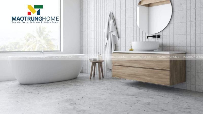 Phối gạch nhà vệ sinh màu xám: Phong cách hiện đại xám -trắng (Mẫu 1)