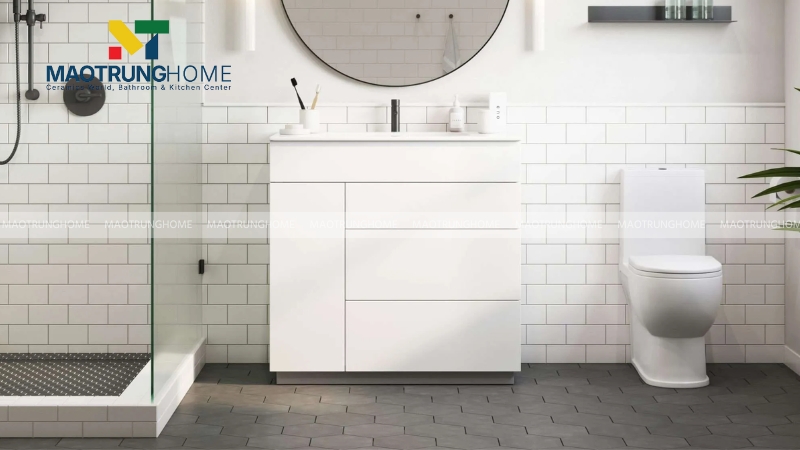 Phối gạch nhà vệ sinh màu xám: Phong cách hiện đại xám -trắng (Mẫu 2)