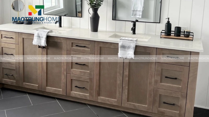 Phối gạch nhà vệ sinh màu xám: Phong cách hiện đại xám -trắng (Mẫu 4)