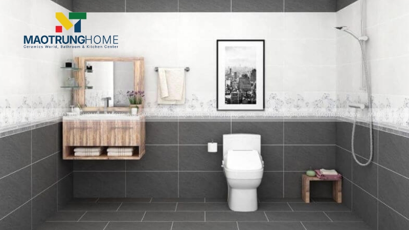 Kết hợp gạch ghi với sơn tường màu trắng