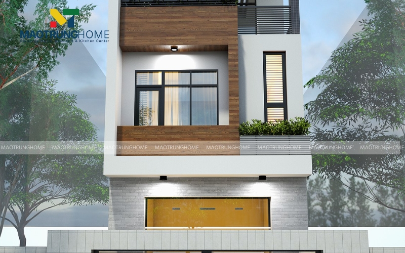 Gạch giả gỗ màu sáng ốp tường nhà ống