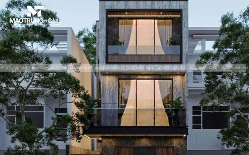 Gạch ốp tường nhà ống giả vân đá màu tối