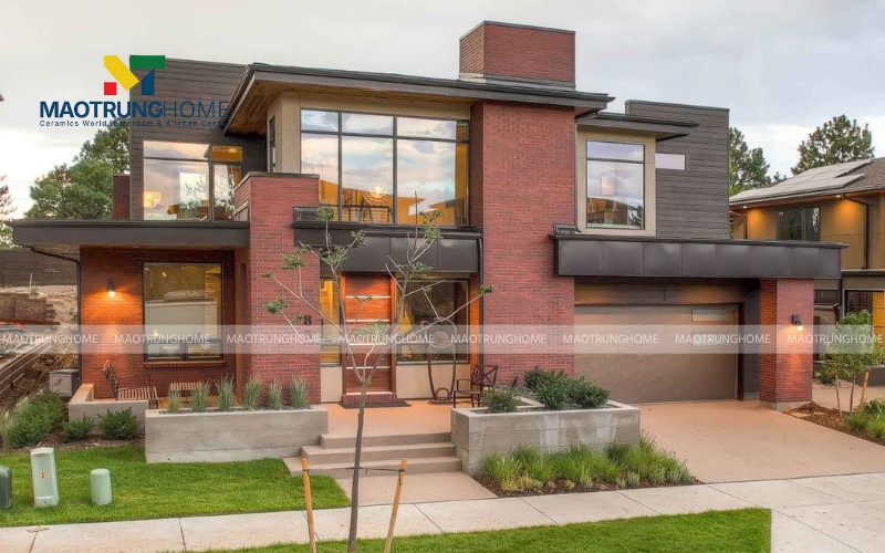 Gạch thẻ màu đỏ ốp tường cổ điển 