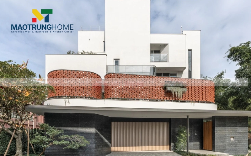 Gạch thẻ đỏ ốp tường hiện đại