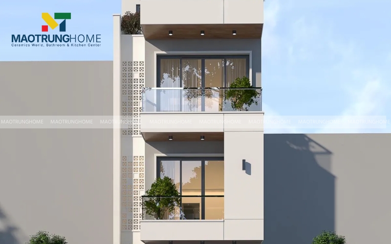 Gạch khổ lớn ốp tường nhà ống màu trắng ngà