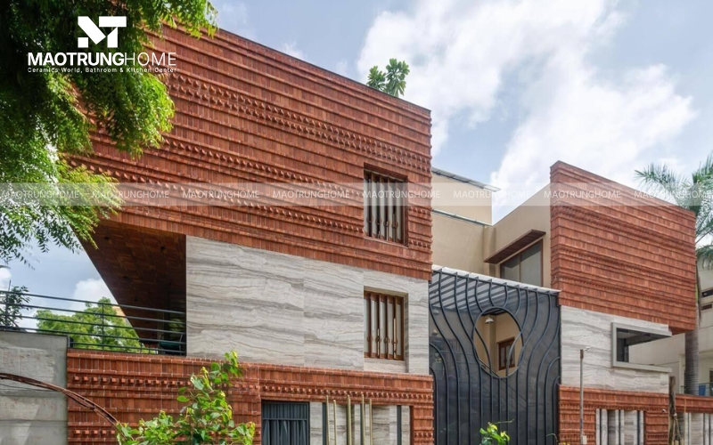 Gạch ốp tường kết hợp với gạch vân đá