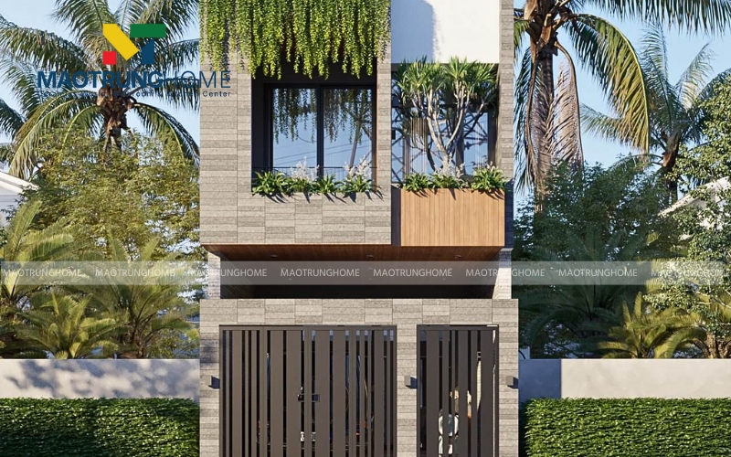 Gạch ốp tường nhà ống giả đá màu tối