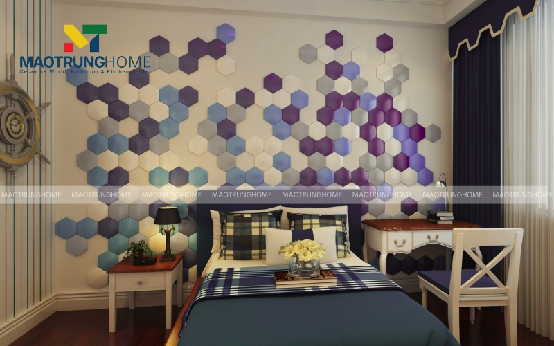 Phòng ngủ ốp gạch lục giác nhiều màu