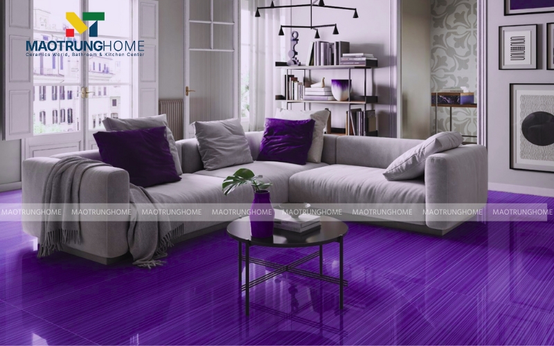 Phòng khách ốp gạch vân đá màu tím
