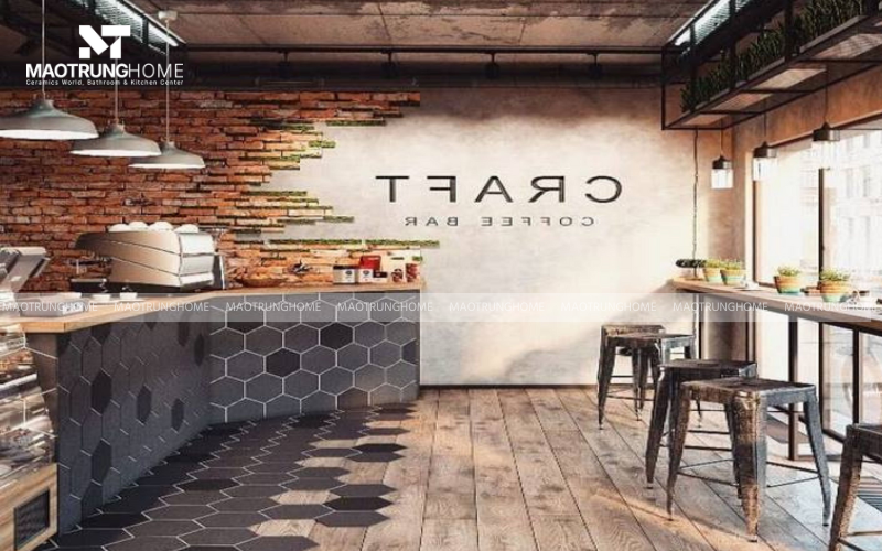 Quán coffee gạch hexagon mới mẻ
