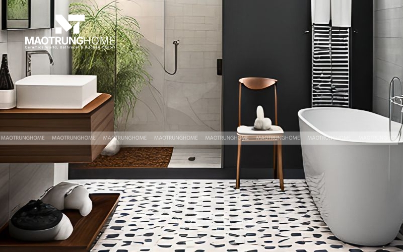Phòng tắm nhỏ phong cách Scandinavian sử dụng lavabo sứ trắng