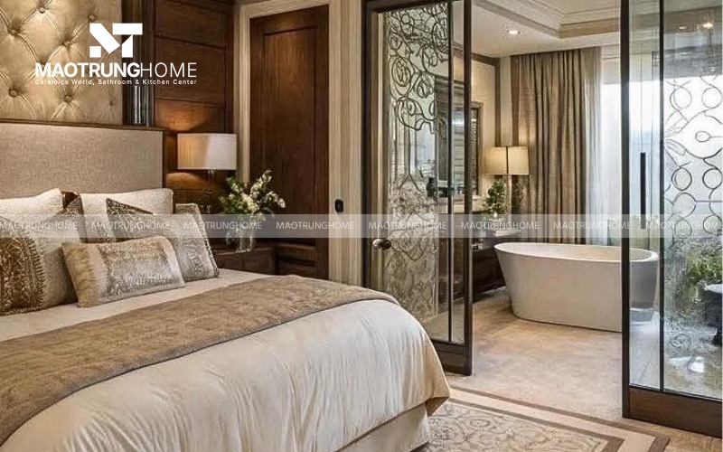 Phòng ngủ kết hợp nhà vệ sinh sang trọng 