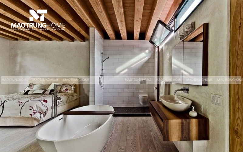 Phòng ngủ thoáng với không gian nhà vệ sinh mở