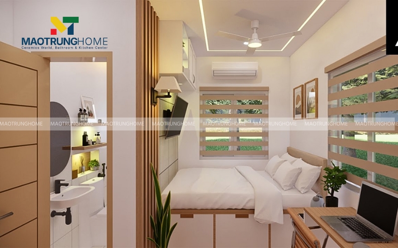 Nhà vệ sinh phong cách tối giản kết hợp chi tiết gỗ