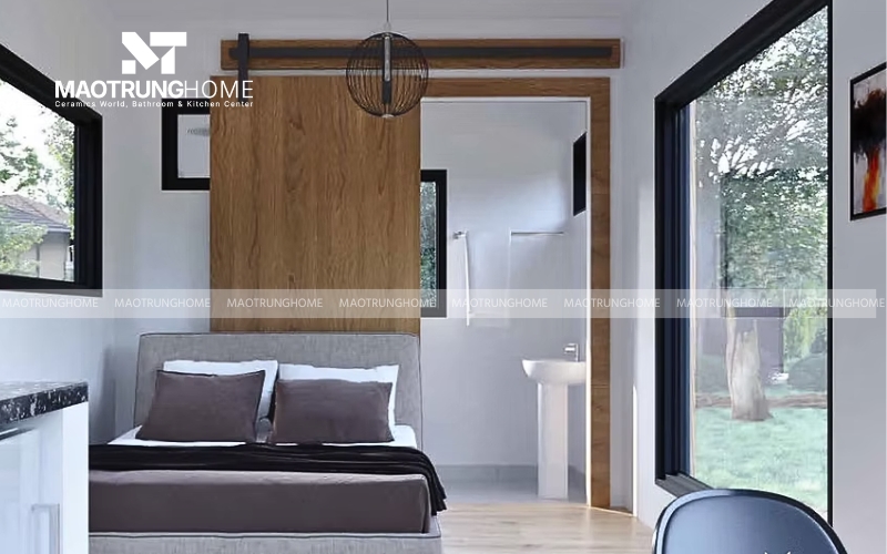 Phòng ngủ tối giản với tông màu đen xám